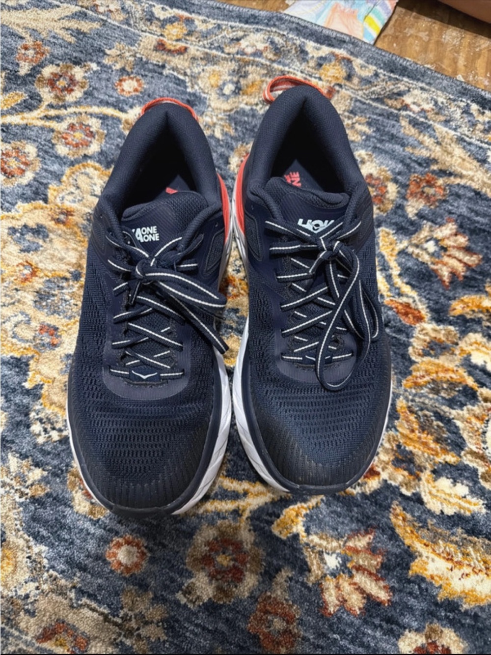 Hoka One One Men's Navy and Coral Athletic Running Shoes